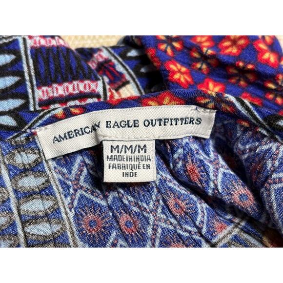 American Eagle Mini Dress Size M Patchwork Multicolor Cold Shoulder Keyhole Neck - Picture 6 of 12